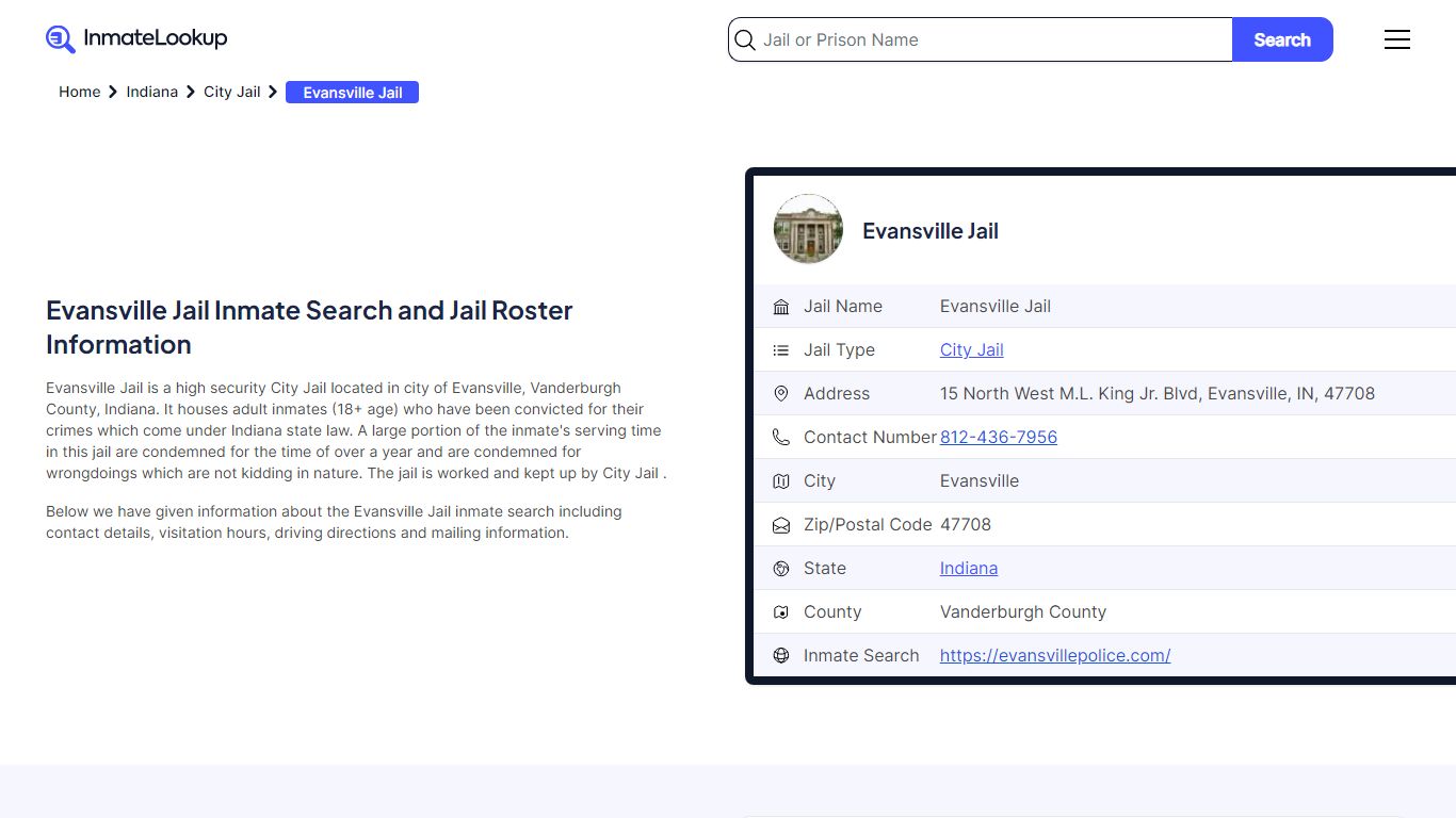 Evansville Jail Inmate Search - Evansville Indiana - Inmate Lookup